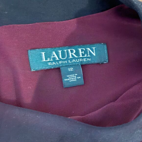 Lauren Ralph Lauren size 12 Maroon Ruched Preppy New England Cocktail Dress - Picture 7 of 10